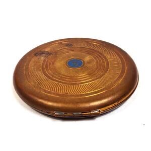 Vintage Coty Airspun Round Brass Blue Dot Compact Powder Mirror Circles 3in